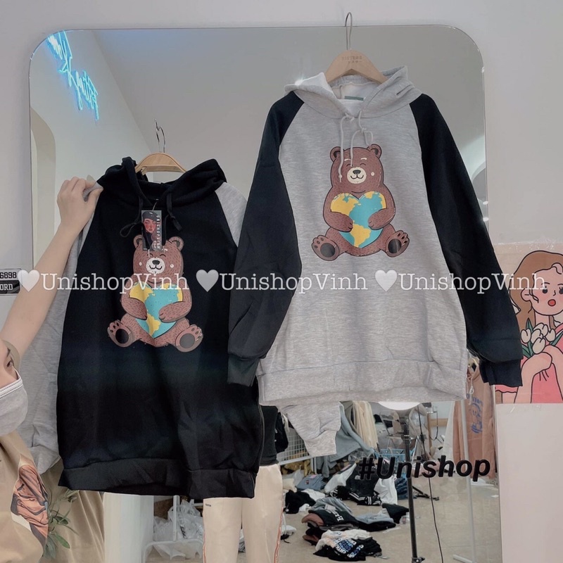 Áo hoodie gấu phối tay freesize dành cho nam và nữ