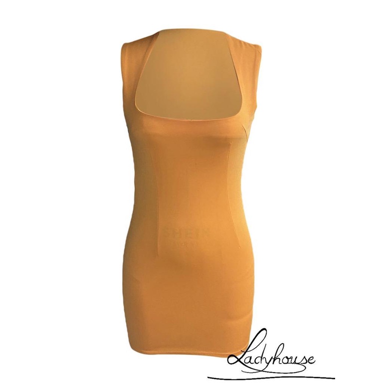 Đầm Hai Dây Cổ Vuông Màu Vàng Thời Trang Mùa Hè Quyến Rũ Cho Nữ