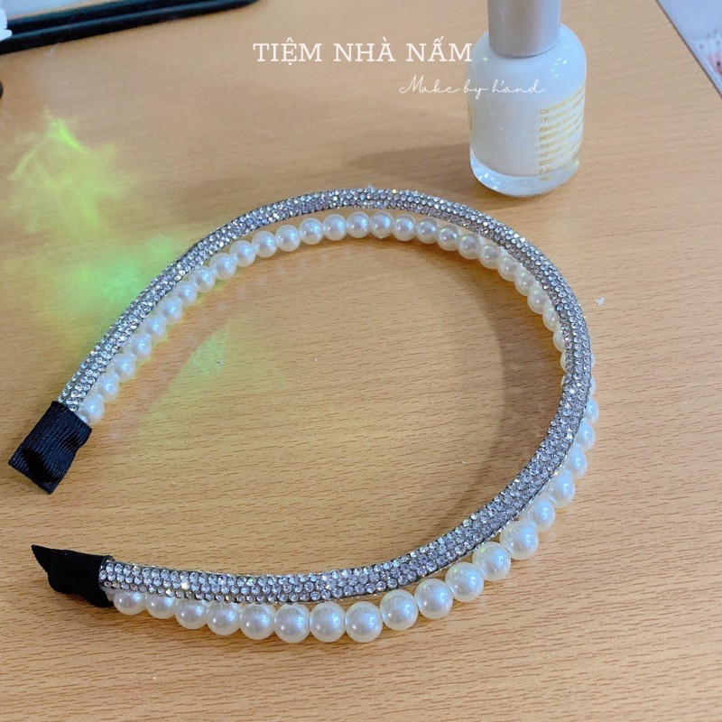 🎀 BỜM / CÀI TÓC NGỌC TRAI GIẢ PHỐI CÀI KIM TUYẾN HÀN QUỐC - [ Nhà Nấm handmade]