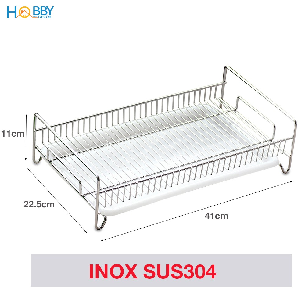 Kệ úp chén ly HOBBY Home Decor KUL41 Inox 304 kèm khay hứng nước không rỉ sét - ngang 41cm