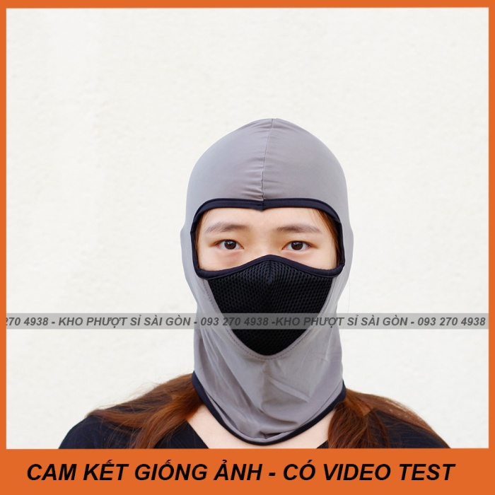 Kho Sỉ SG - Khăn trùm đầu Ninja cao cấp Ari màu xám X2 dùng trùm che mặt đội mũ bảo hiểm fullface - mũ 3/4 - Khăn ninja