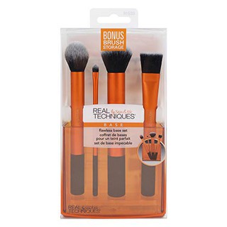 [ TẶNG KHAY ĐỰNG CỌ ] Bộ cọ trang điểm 4 cây Real Techniques Flawless Base Set hàng xách tay Mỹ (Cam)