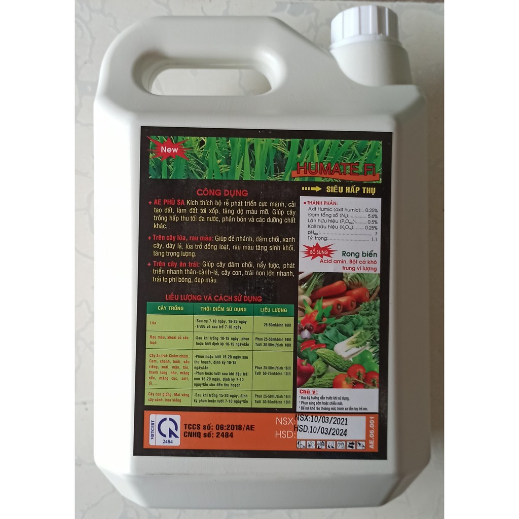 AE PHÙ SA - PHÂN BÓN NPK SINH HỌC - HUMATE FI - RONG BIỂN - Thùng 5 lít