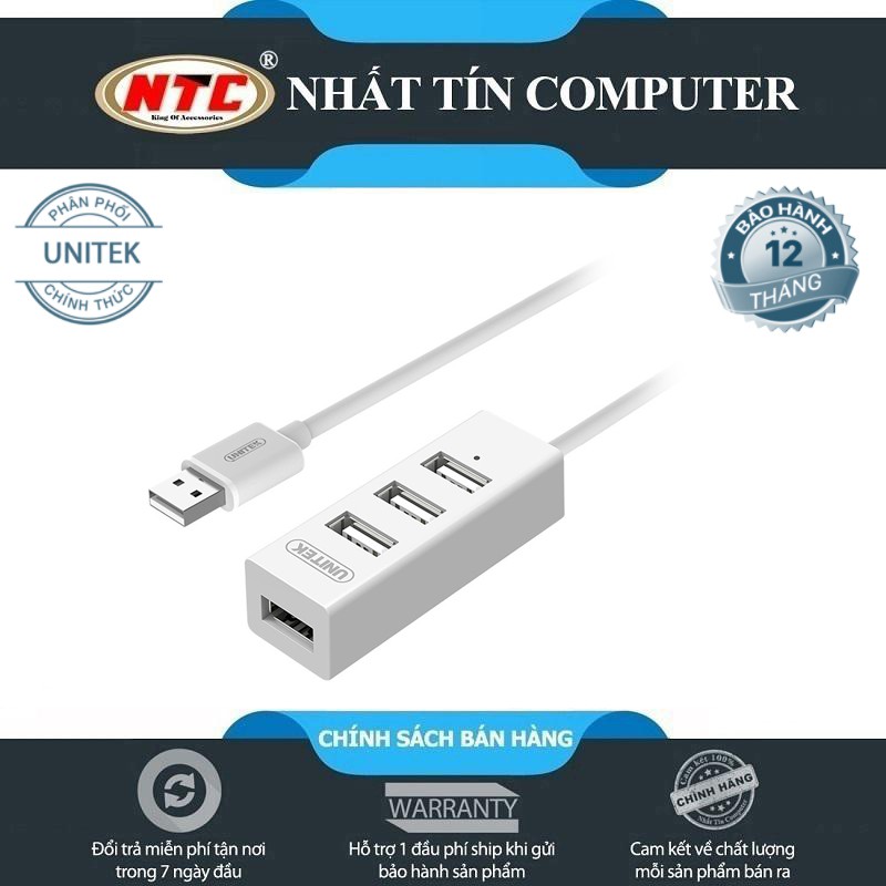 Bộ HUB chia cổng USB 2.0 Unitek Y-2146 từ 1 ra 4 cổng USB - siêu gọn (Trắng)