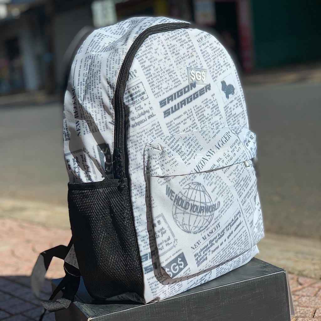 Balo họa tiết báo SGS Journal Backpack balo thời trang đi học nam nữ - Gin Store