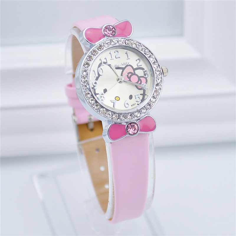 Dh6001 Đồng hồ hello kitty bé gái 6-12Y dây da đính đá cao cấp hàng nhập - giá 120k