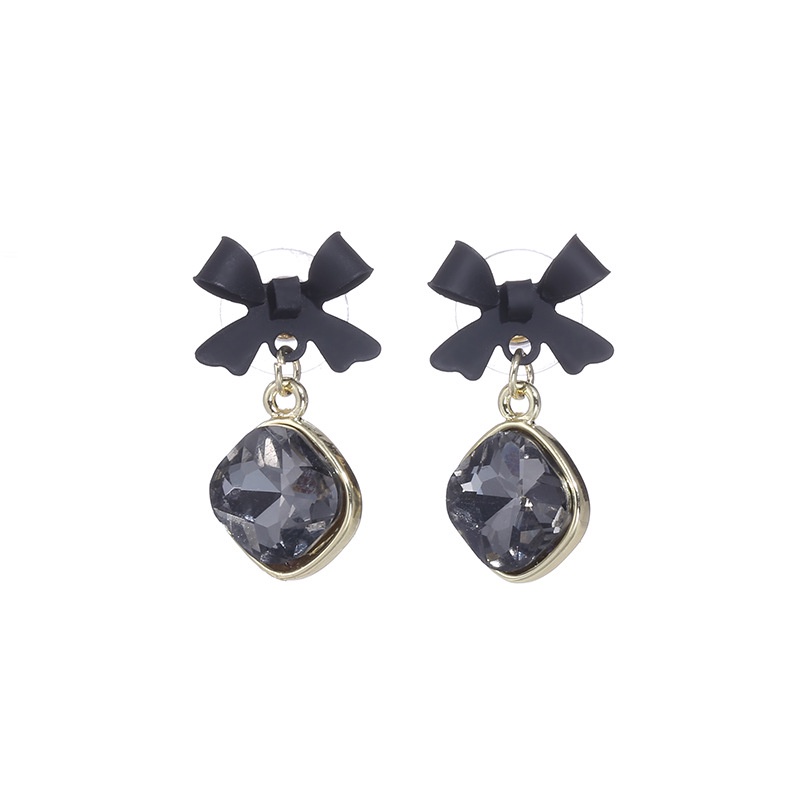 Khuyên Tai Nơ Đen Đính Đá Pha Lê Cổ Điển Ngọt Ngào Cho Nữ