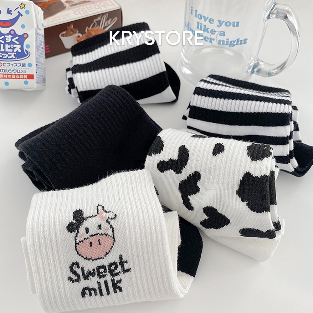 Tất bò sữa cao cổ chất đẹp hình cute dễ thương phong cách Hàn Quốc TC18