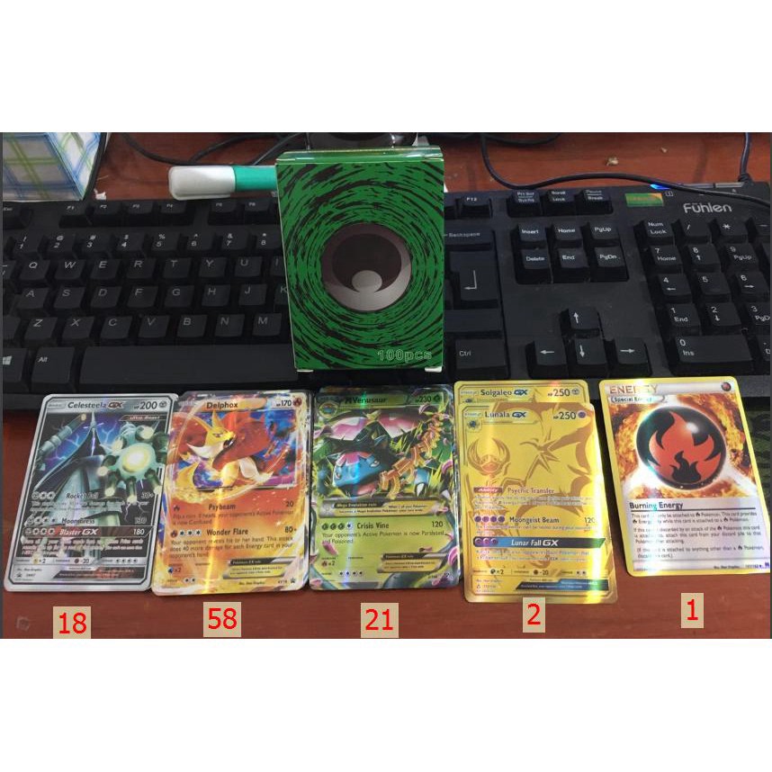 Bộ 100 thẻ bài Pokemon gồm 80 thẻ EX và 20 thẻ GX in hình các lá bài huyền thoại hiếm