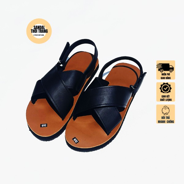 Dép quai hậu nữ nam, SANDALTHOITRANG Sandal nữ đi học A9 Nâu/Đen full size 30-44