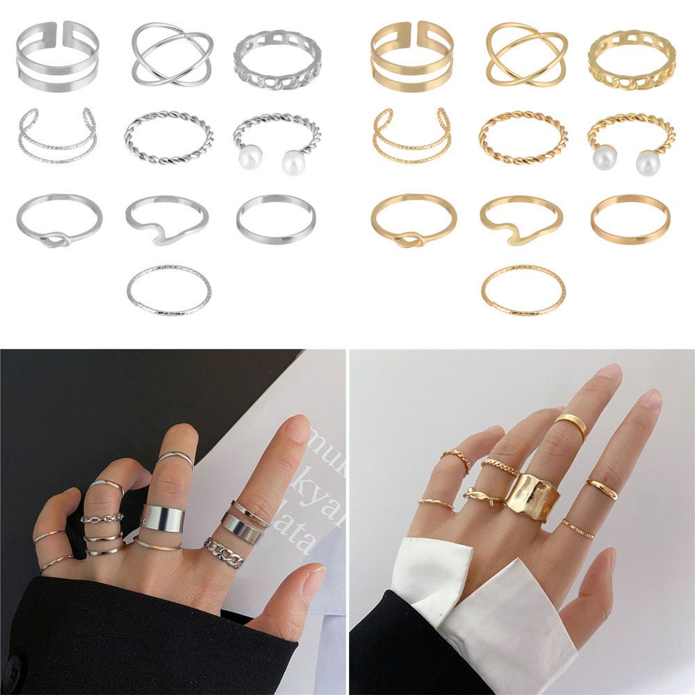 Bộ Nhẫn Thiết Kế Hình Học Thời Trang Cho Nữ|Nhẫn Đốt Ngón Tay Kiểu Hở Hình Chữ Thập Cổ Điển