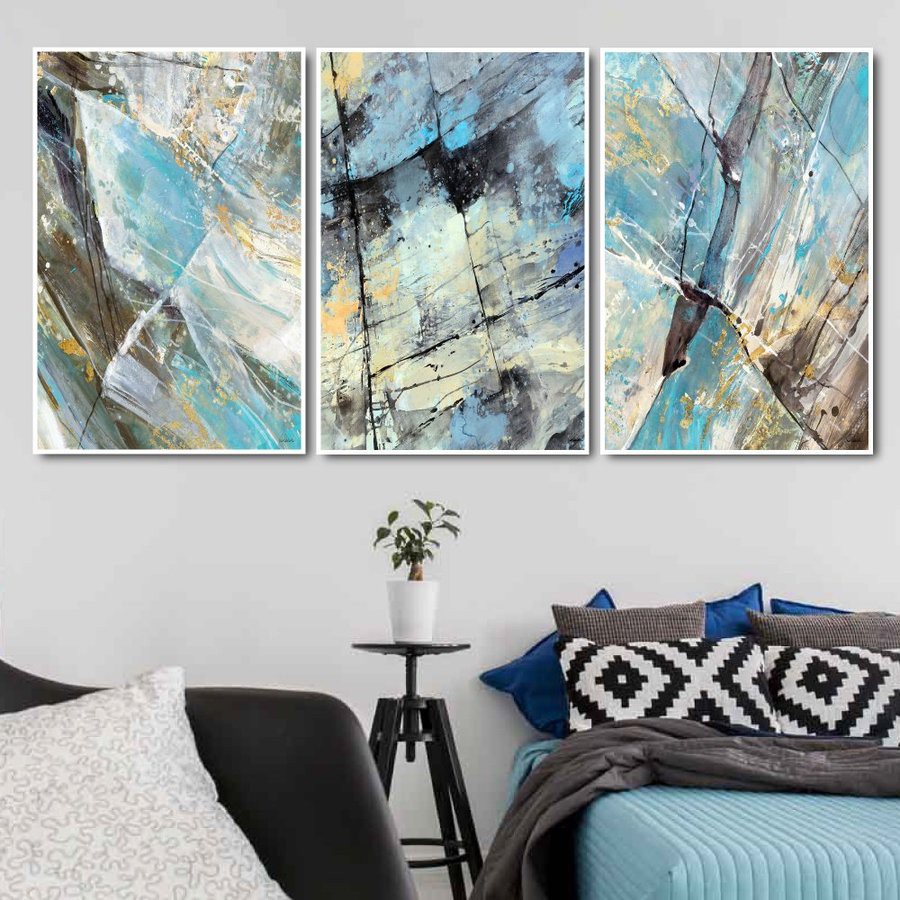 Bộ 3 tấm tranh canvas treo tường Lala nghệ thuật trừu tượng trang trí phòng khách kèm đinh 3 chân đa năng