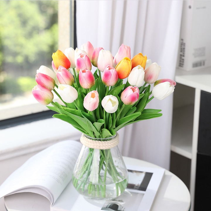 Hoa Giả - Combo 10 cành Hoa Tulip 33cm trang trí nhà cửa, cửa tiệm, phụ kiện trang trí