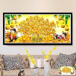 Tranh đính đá Cây Tiền Tấn Tài Tấn Lộc VS487 Đá AB Cao Cấp, Kích thước 130x60cm