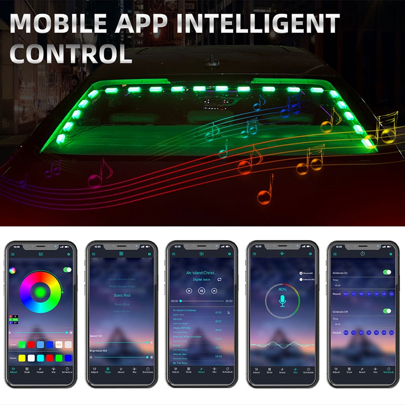 Dải Đèn LED RGB Màu Neon Sợi Quang Điều Khiển Bằng Ứng Dụng Bluetooth Trang Trí Nội Thất Xe Hơi