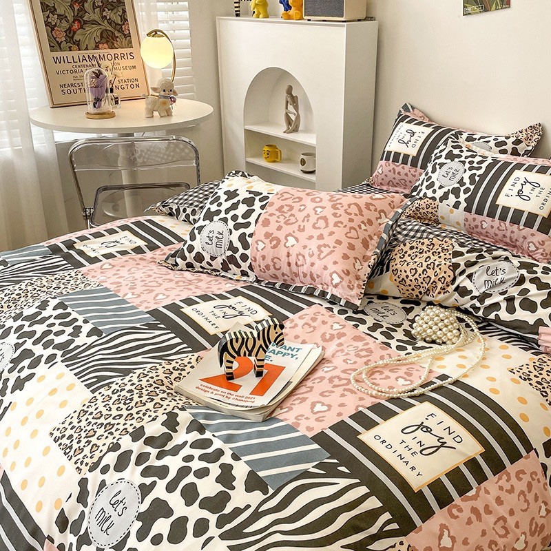 Set cotton poly ô vuông bò sữa