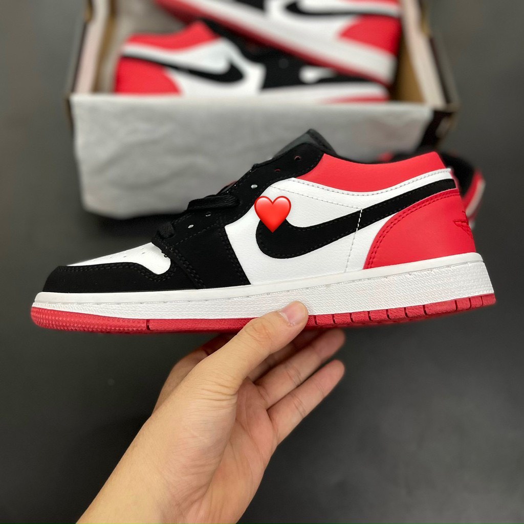 Giày jordan màu đen đỏ thấp cổ, giày jd đỏ đen nam nữ full box bill