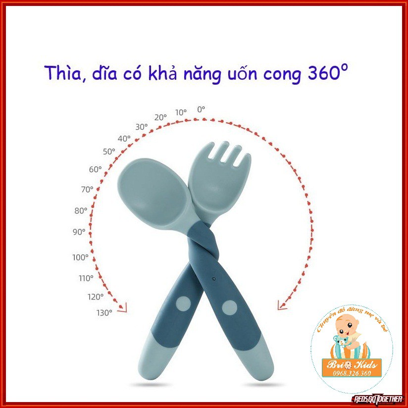 Bộ thìa dĩa uốn cong cho bé tập xúc (kèm hộp)