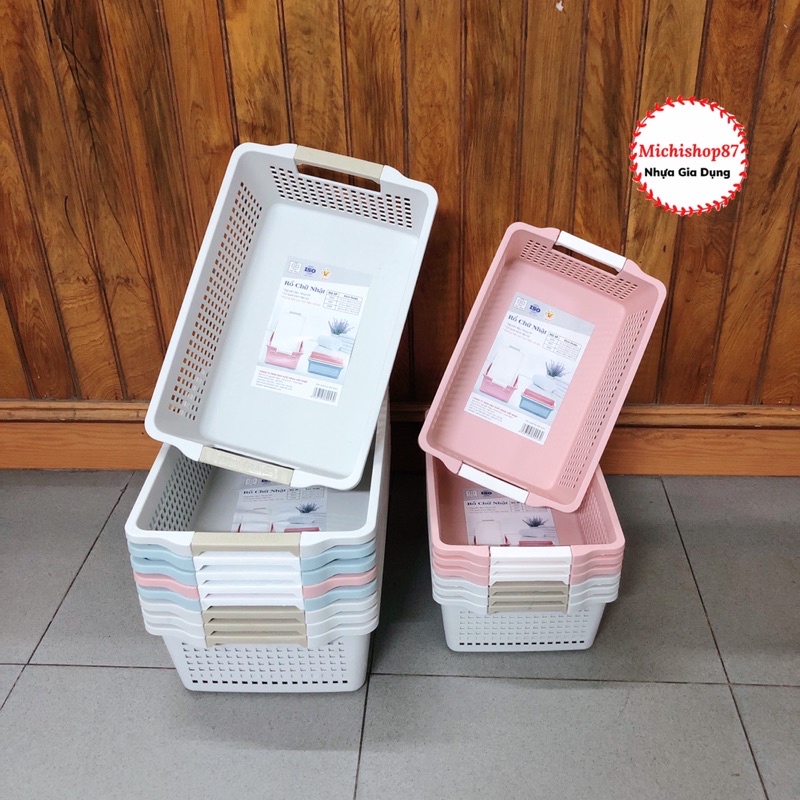 Rổ Chữ Nhật 3 Size Có Quai Cầm Nhựa Việt Nhật Mẫu Mới, Khay Chữ Nhật Đựng Tài Liệu, Đồ Dùng Văn Phòng(MS1196/97/98)