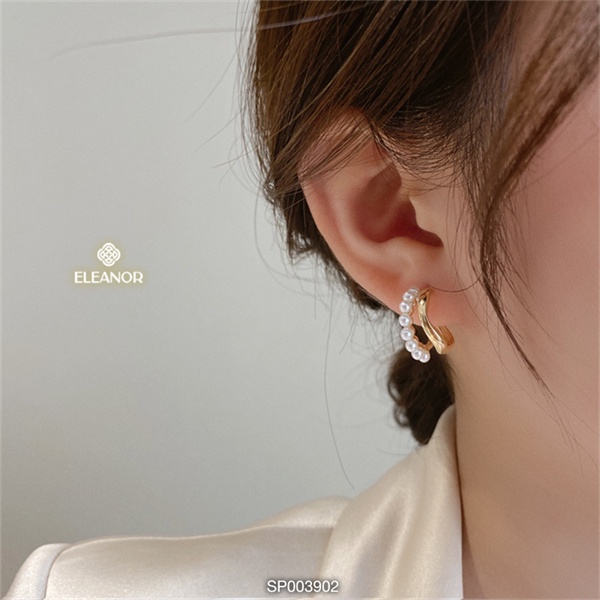 Bông tai nữ ngọc trai nhân tạo Eleanor Accessories viền cong phụ kiện trang sức dễ chuôi bạc 925 xinh xắn
