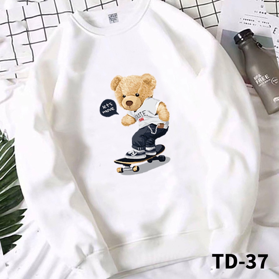 Áo sweater GẤU TRƯỢT VÁN form rộng nam nữ, áo tay dài nỉ bông in họa tiết unisex dày mềm mịn - Tí Chuột Studio