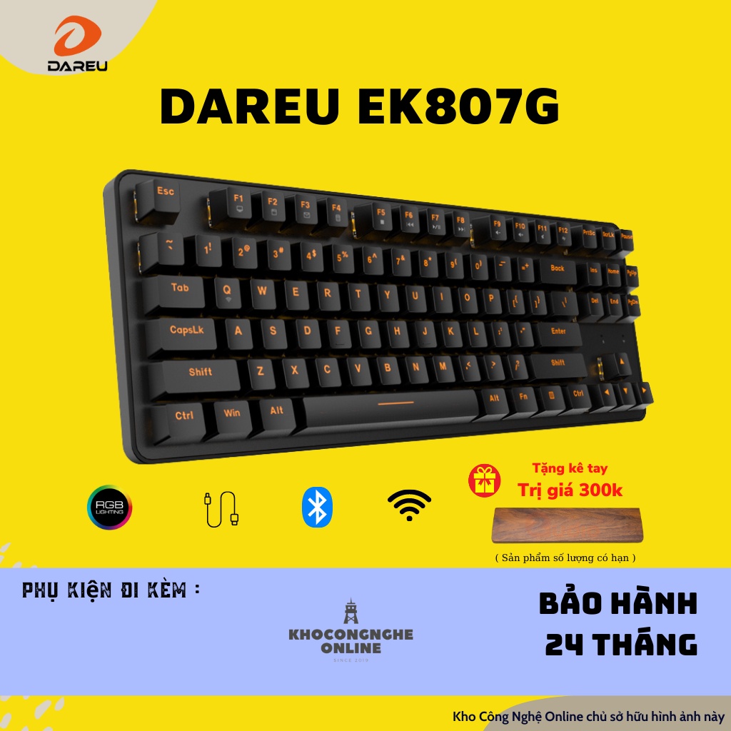 Bàn phím cơ không dây Dareu EK807G Black / White (Blue/ Brown/ Red D switch)