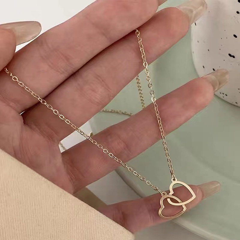 Vòng Cổ Choker Hợp Kim Mặt Hình Trái Tim Đôi Màu Vàng/Bạc Phong Cách Lãng Mạn Thời Trang Cho Nữ