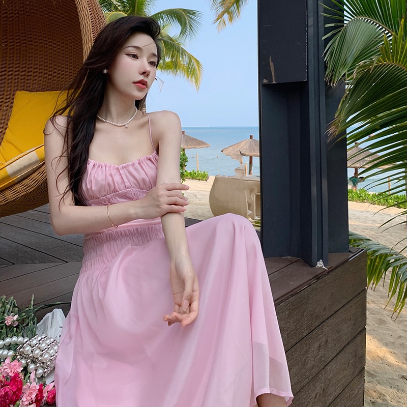 Đầm IELGY không tay màu hồng đơn giản thời trang dành cho nữ