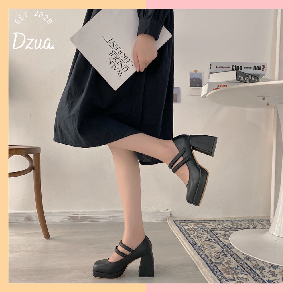 Giày cao gót phong cách retro quai dính cổ điển đế cao 9cm