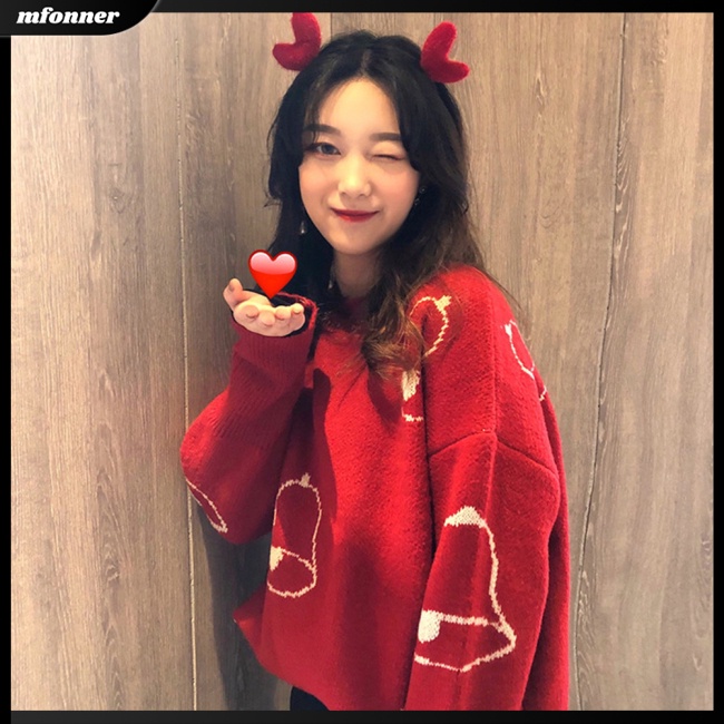 Áo Sweater Dệt Kim Tay Dài Cổ Tròn Dáng Rộng In Hoạt Hình Giáng Sinh Thời Trang Cho Nữ