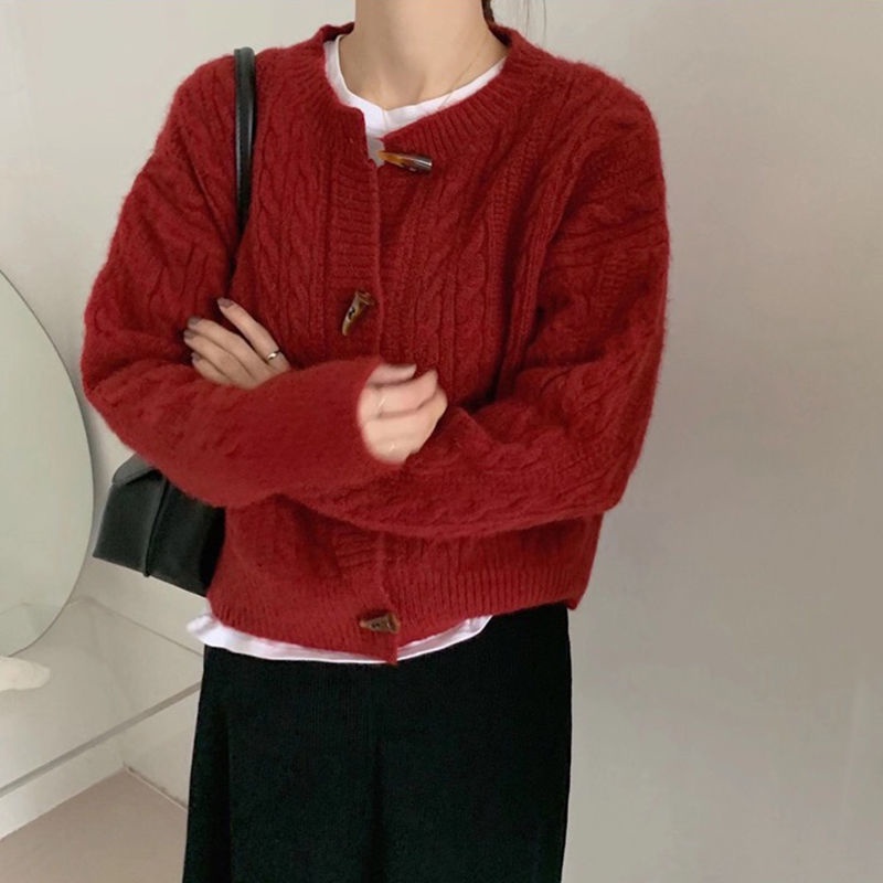Phiên bản Hàn Quốc  áo cardigan Áo Khoác Cardigan Cổ Tròn Tay Dài Dáng Rộng Màu Sắc Đơn Giản Phong Cách Hàn Quốc Cho Nữ 77