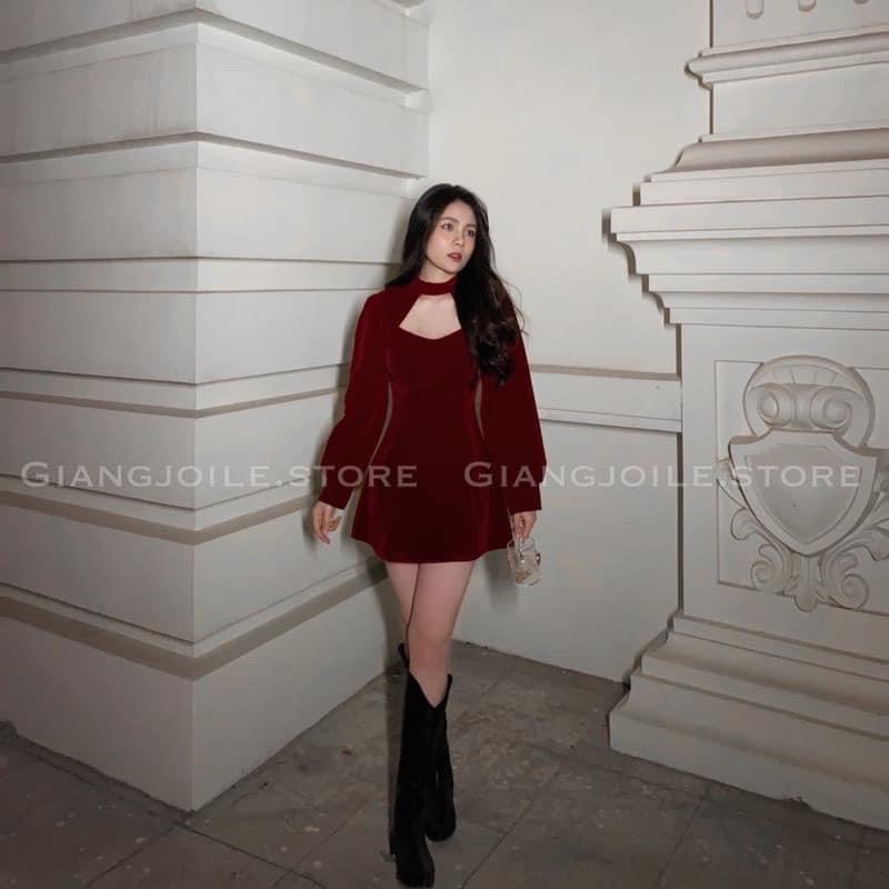 đầm tiểu thư tay dài hai màu đen và đỏ (hàng có sẵn-kèm ảnh video thật) | BigBuy360 - bigbuy360.vn