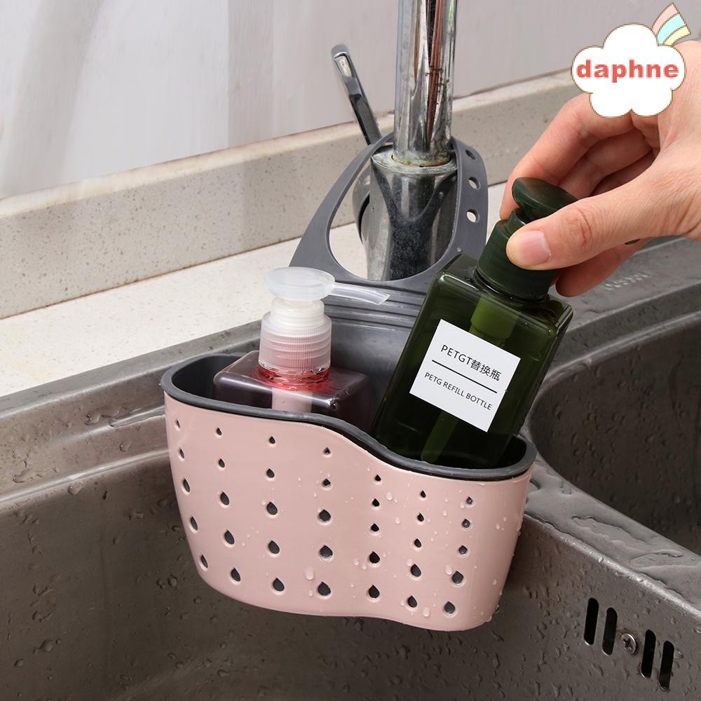 DAPHNE Eco-Friendly Storage Basket Adjustable Drop Hanging Bags Sink Holder Kitchen Sucker Bathroom Hollow Out Sponge Soap Drain Rack/Multicolor