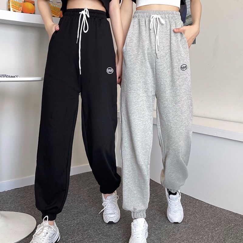 Quần nỉ jogger 🦋 thêu chữ BUS dáng suông thể thao ống rộng 3 màu chất vải cotton dày dặn mềm mịn