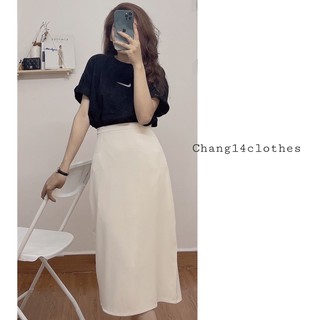 chân váy lụa trơn dài xẻ tà chân váy dài nữ công sở cực đẹp