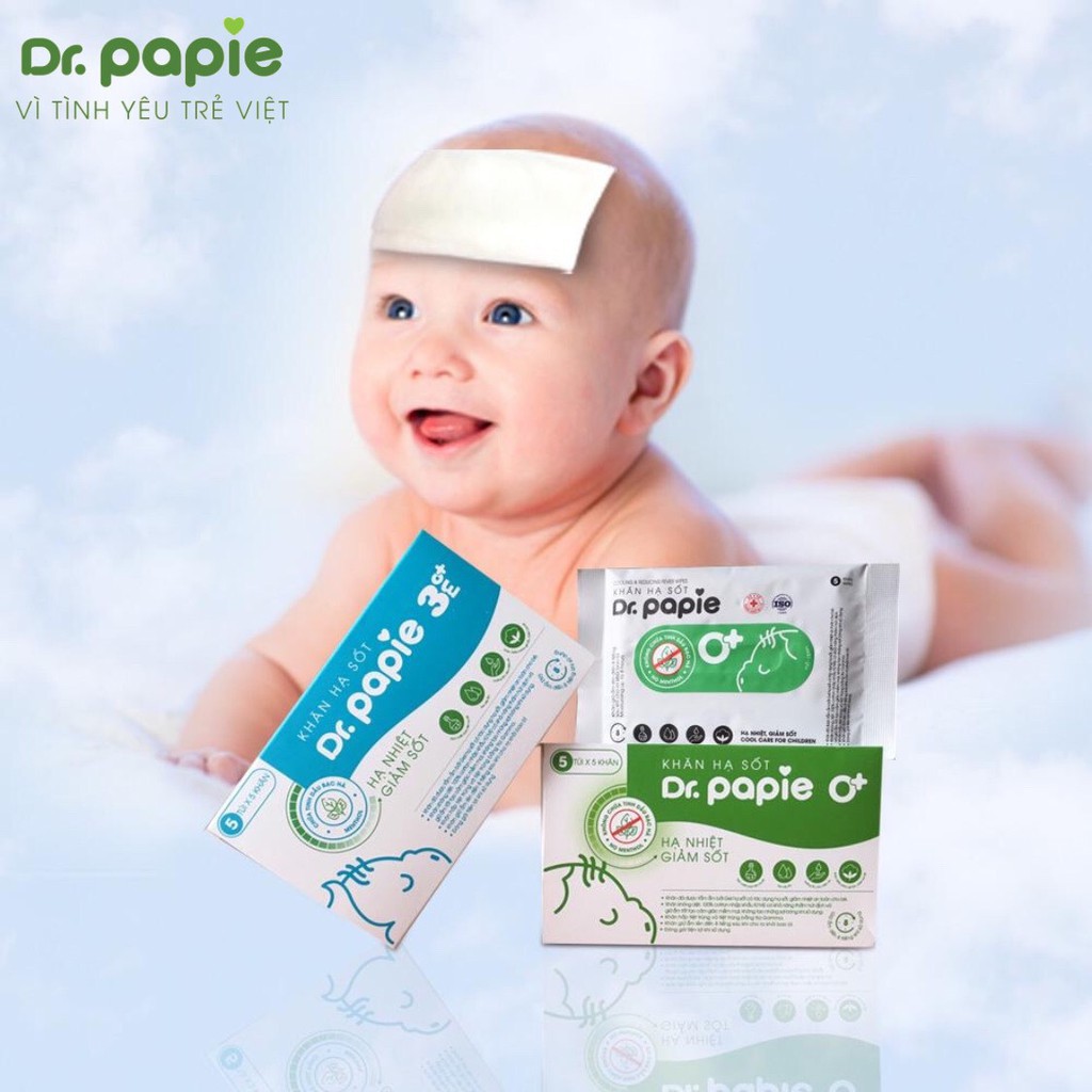 Khăn lau hạ nhiệt, giảm sốt thảo dược cho bé Dr papie (hộp/25 miếng)