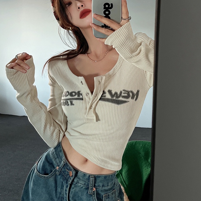 Áo kiểu croptop SUXI tay dài màu trơn phong cách vintage thời trang mới