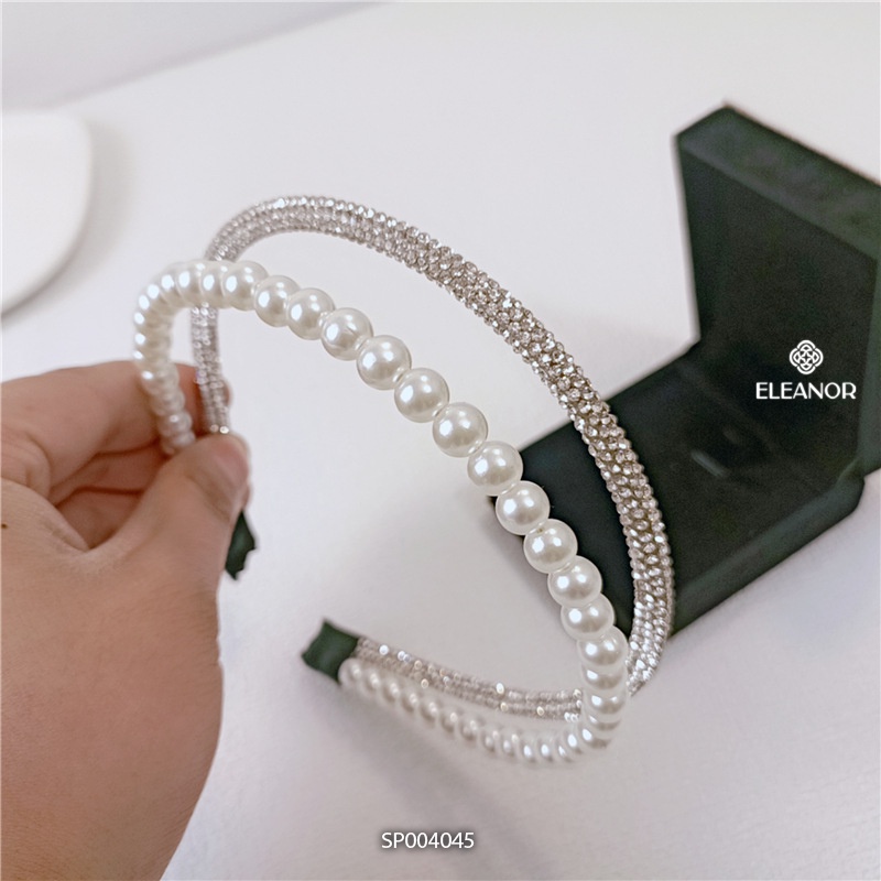 Băng đô cài tóc nữ Eleanor Accessories viền đôi đính đá ngọc trai nhân tạo phụ kiện tóc 4045