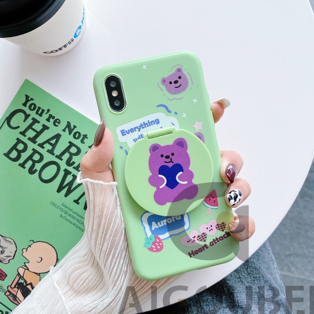 2021 in Love Bear vs Cake Bear Gương trang điểm di động Vỏ điện thoại di động Vỏ bảo vệ 12 Pro Pro Max Mini 11Pro 11ProMax 7 8 7Plus 8Plus X XS XR XSmax Vỏ mềm mờ