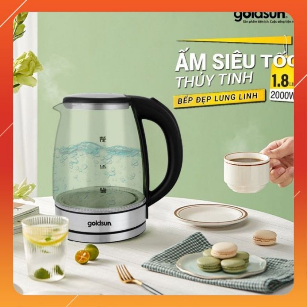 Ấm siêu tốc ấm siêu tốc thủy tinh chính hãng Golsun 2701 (1.8 lít)
