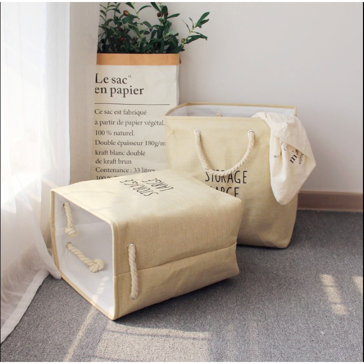 Thùng vải cát cứng đựng đồ Vintage dày dặn loại đẹp - Décor nhà Sò