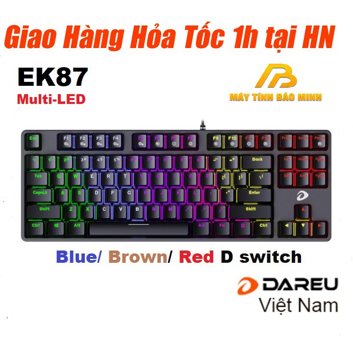 Bàn Phím Cơ Gaming DAREU EK87 Black (MULTI-LED, Blue/ Brown/ Red D switch) - Hàng Chính Hãng