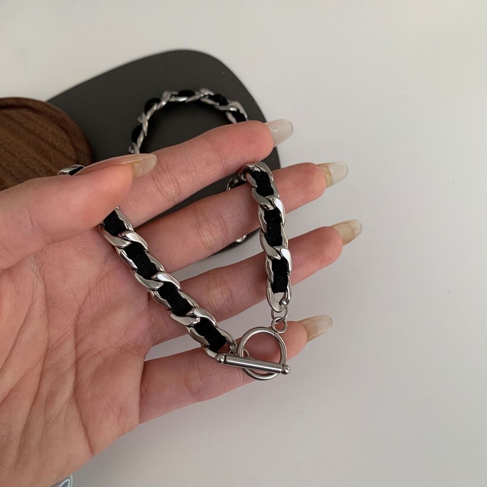 Vòng cổ choker bằng da PU phối mặt hoa trà phong cách cổ điển thời trang