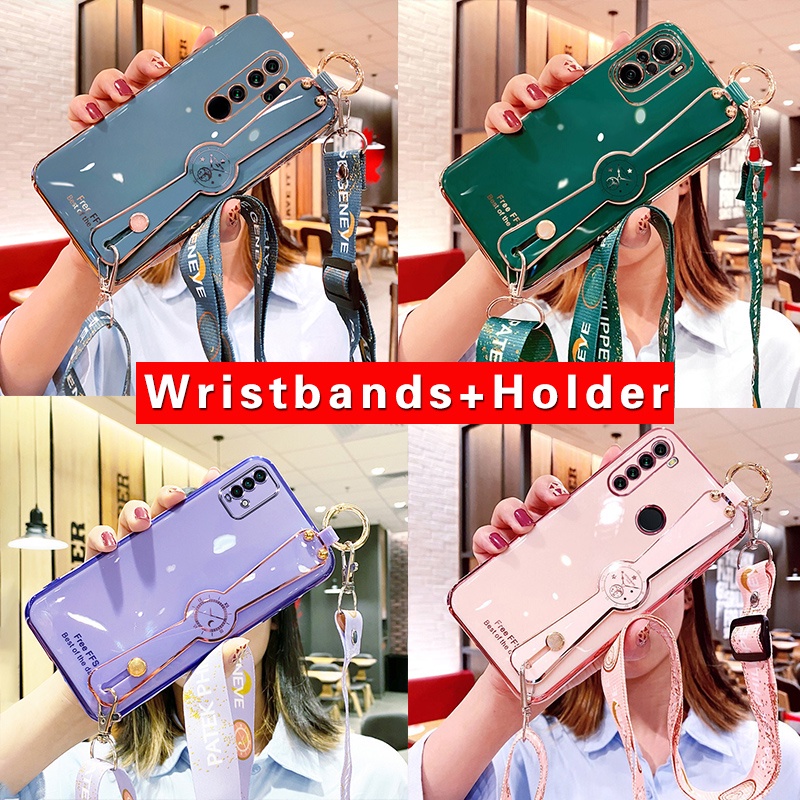 Ốp Điện Thoại Mềm Có Dây Đeo Giá Đỡ Cho Oppo A54 A12 A15 A74 A95 A3S A15S A52 A94 A5S Reno 4F/5/4 A92 A53 2020 Y12S Y11