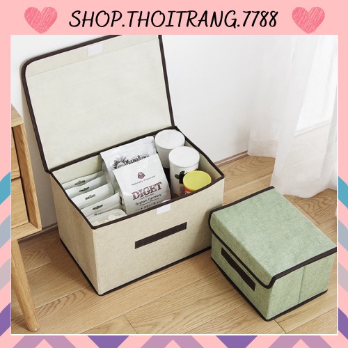 Combo 2 hộp túi vải đựng đồ thùng đựng quần áo đồ lót đồ chơi đa năng bằng vải cứng, có nắp đậy tiện dụng 88188