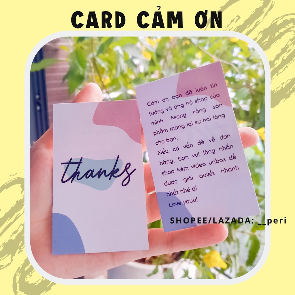 (newww) Set 100 card thank you, thiệp cảm ơn dành cho shop mẫu blob mẫu dạng đứng, dễ thương, dịu dàng size 9x5.5cm