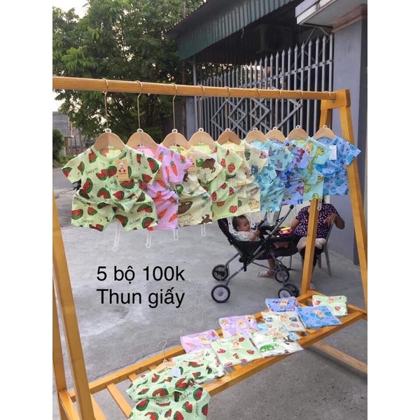 com bo 5 bộ thun giấy trẻ e bé trai và gái 7-15kg