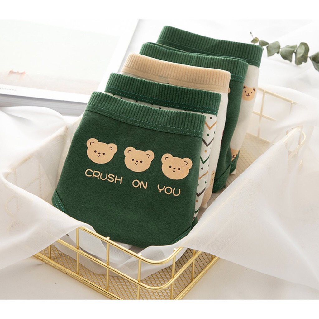 Quần Lót Gấu Xanh Lá Cây Họa Tiết Gấu Siêu Cute Chất Liệu Cotton Thoáng Mát Dành Cho Bạn Nữ