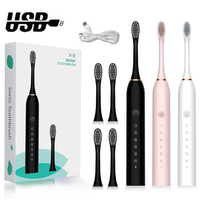 Bàn Chải Đánh Răng Điện Sonic Sạc Lại Được 6 Chế Độ Tùy Chọn Với 2 Phút Hẹn Giờ & 4 Đầu Bàn Chải Thay Thế
