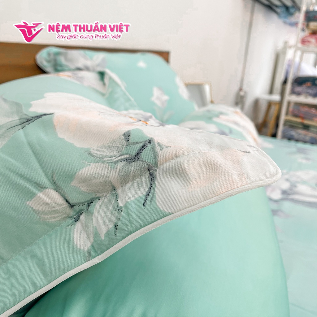 (Drap 4 Món - Không Mền) Ga Cotton Tencel Thuần Việt Cao Cấp - K43 - Bộ Sản Phẩm Gồm 3 Vỏ Gối Nằm Và 1 Ga Trải Giường